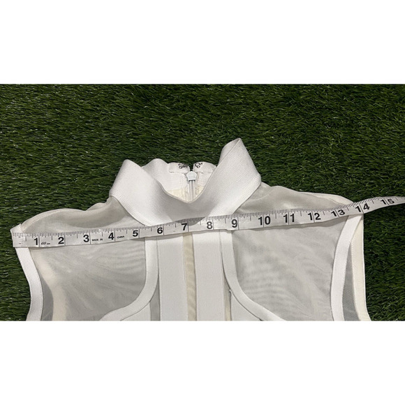 Kira Kira White Structured Mesh Panel Bodycon Dress Mock Neck Slit Bandage XS - Picture 9 of 9